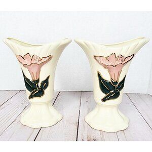 Vintage Lily Flower Wall Pocket Vase Gold Trim